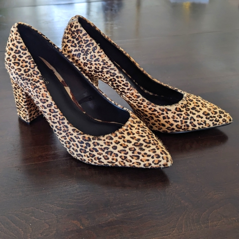 Express Calfskin Leopard Print Block Heels Size 7